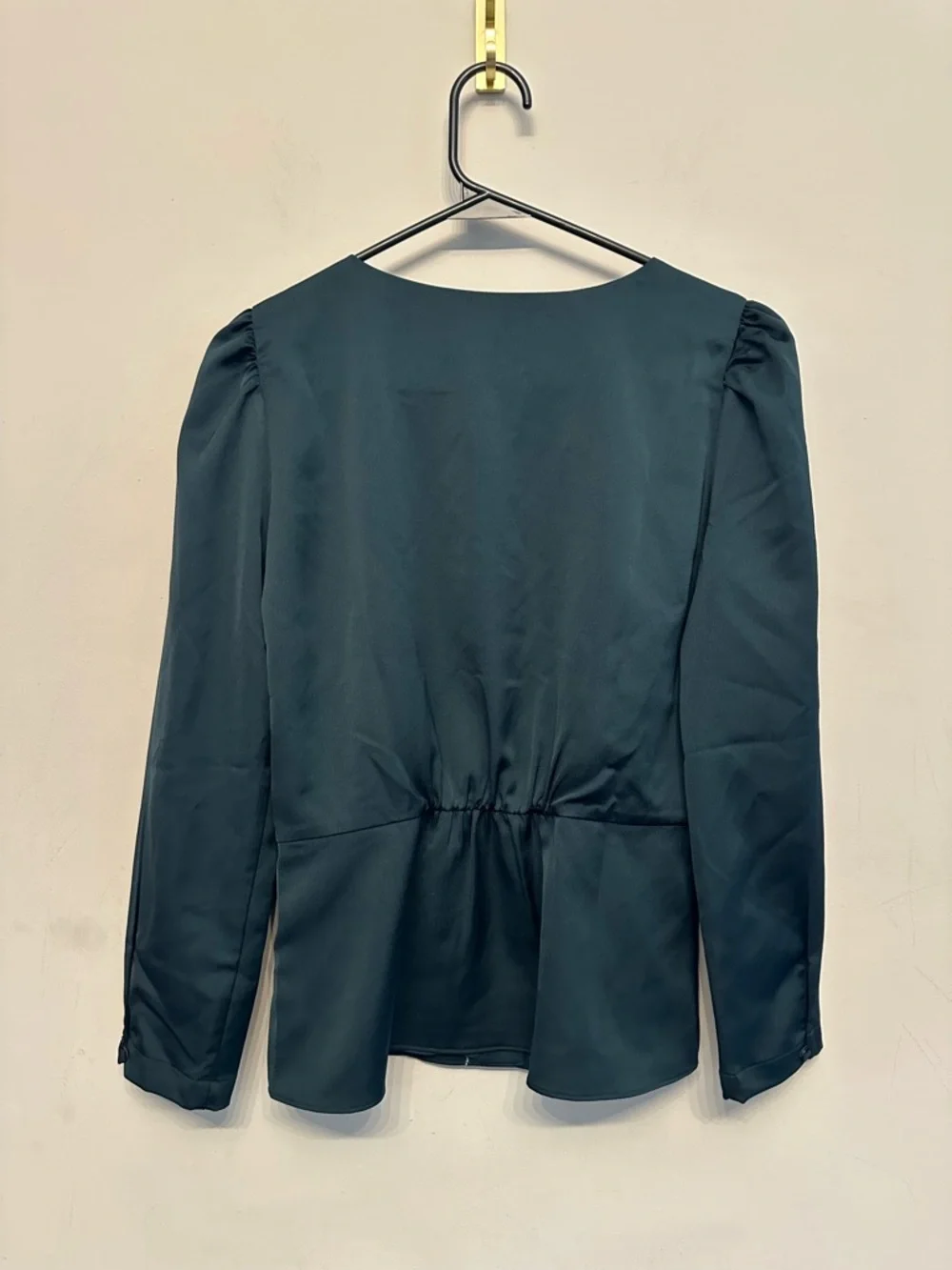 J. Crew Teal Button-Front V-Neck Long-Sleeved Peplum Blouse Size 2